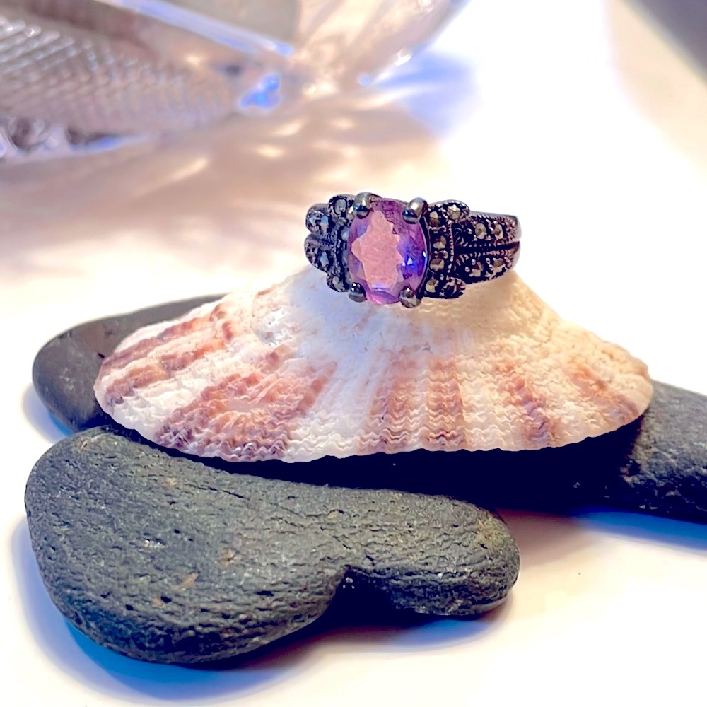 Faux Amethyst + Hematite Gemstone Ring